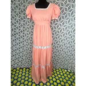 1970's Union Label Emma Domb Peach Prairie Dress